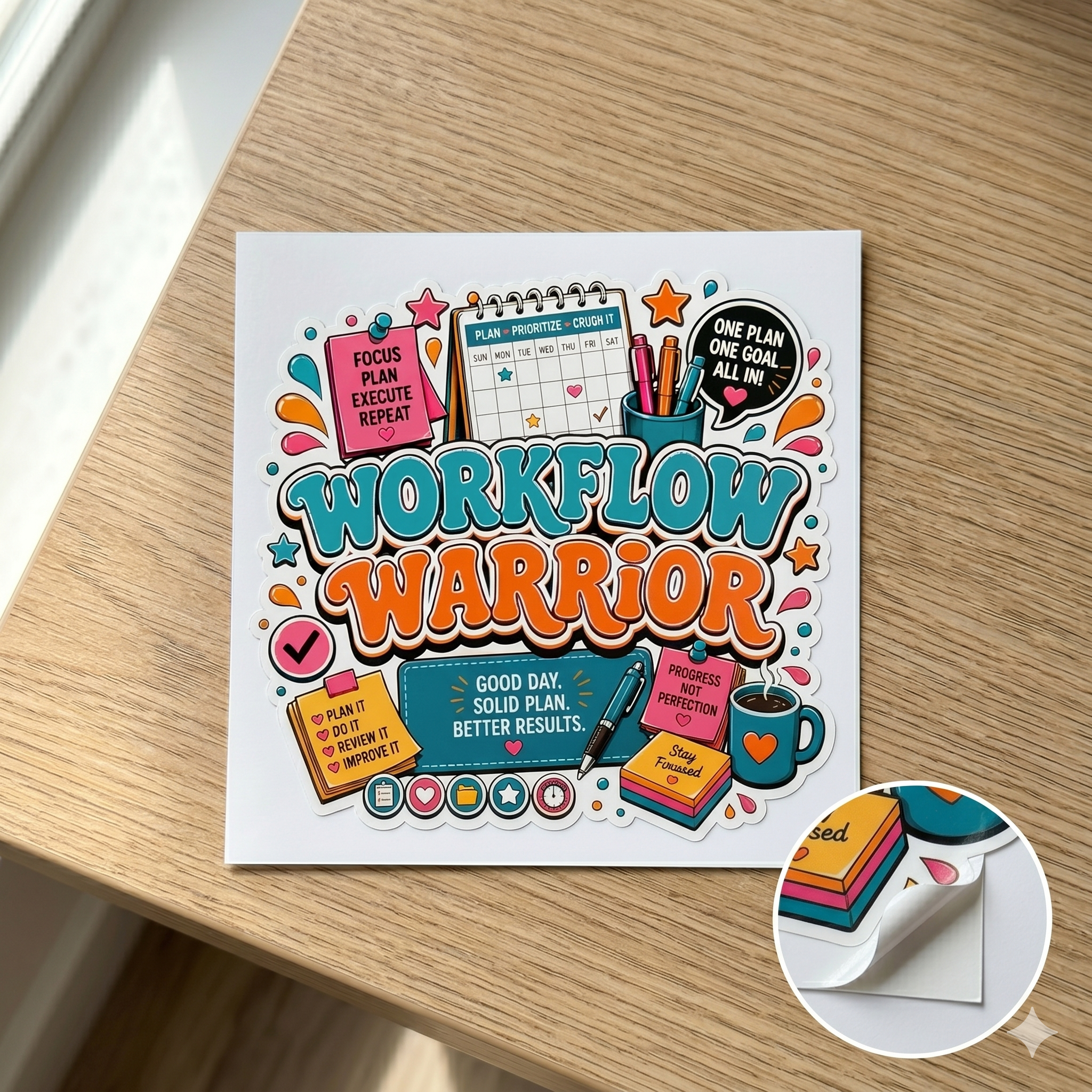 Workflow Warrior Vinyl Sticker – Productivity Planner Decor (Kiss-Cut)