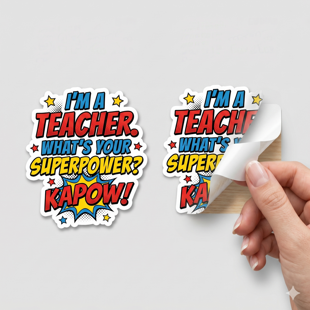 Teacher Superpower Retro Comic Book Die-Cut Decal Vinyl Sticker