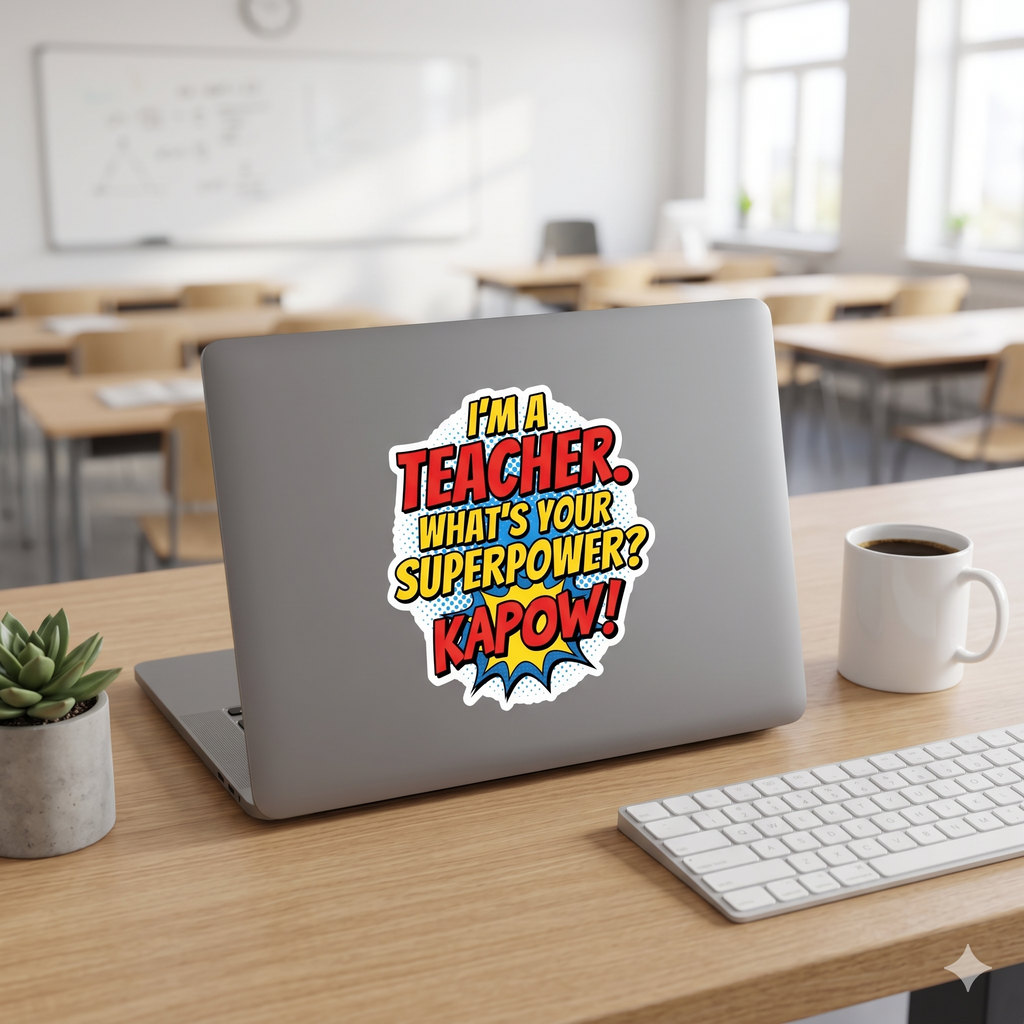 Teacher Superpower Retro Comic Book Die-Cut Decal Vinyl Sticker