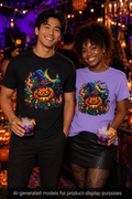 Unisex Halloween Pumpkin & Black Cat T-Shirt | Colorful Spooky Adult Tee
