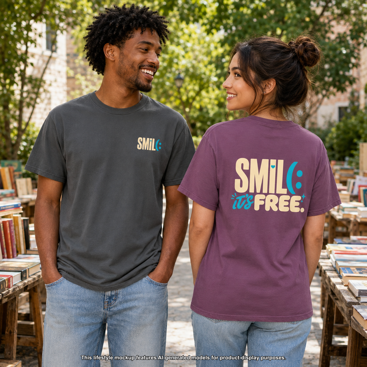 SMILE IT’S FREE! Front and Back Garment-Dyed Tee