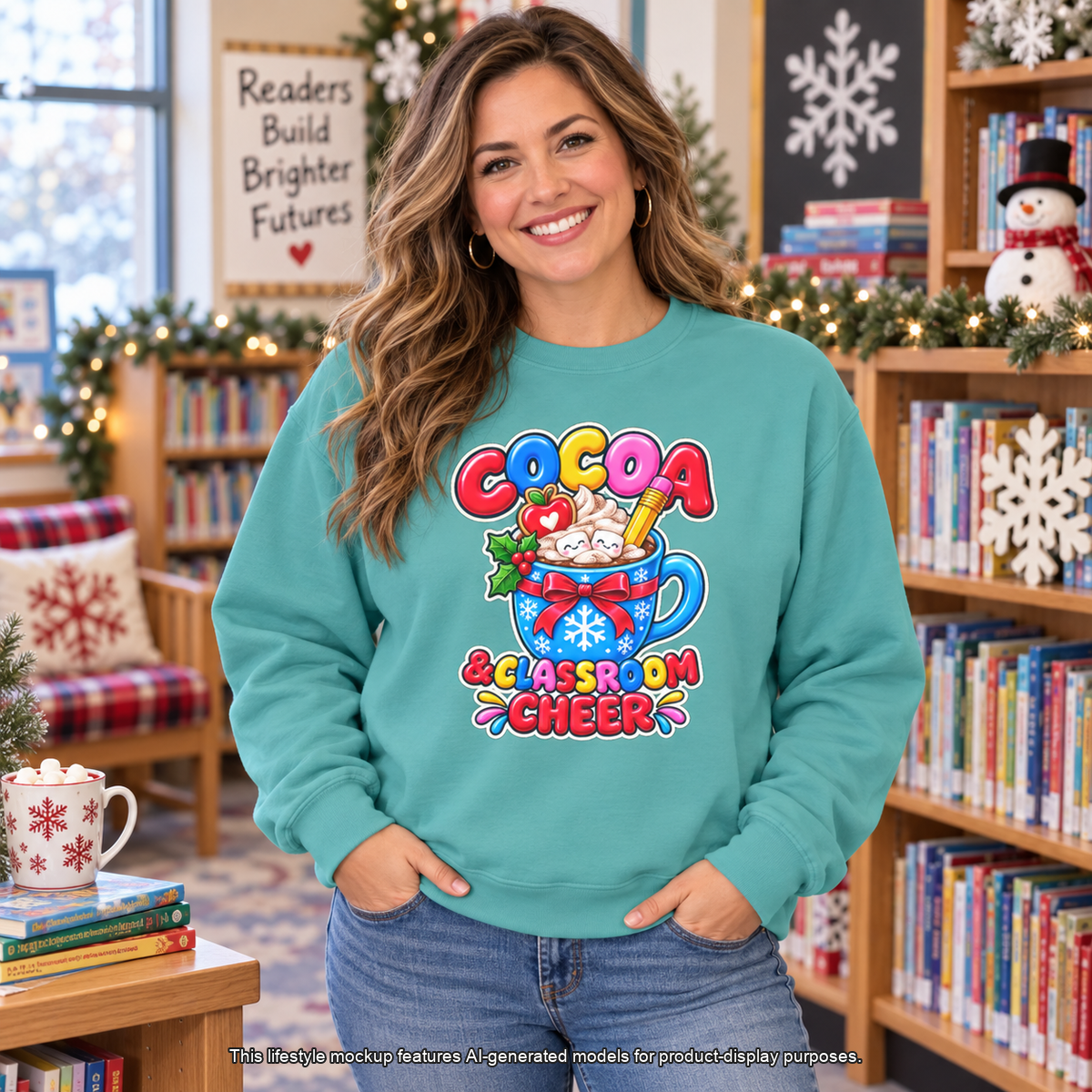 Cocoa and Classroom Cheer Christmas Sweatshirt ☕🍎❄️