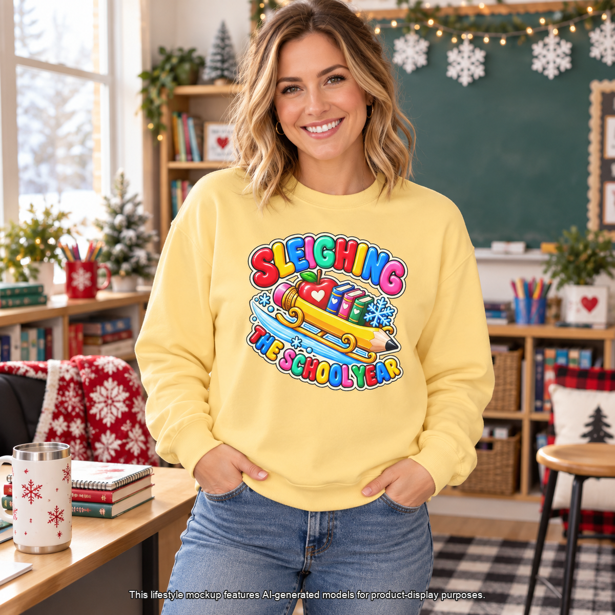 Sleighing the School Year Christmas Sweatshirt 📚🍎❄️