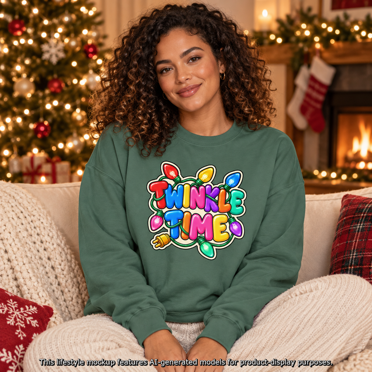 Twinkle Time Christmas - Colorful Holiday Light Graphic  Sweatshirt