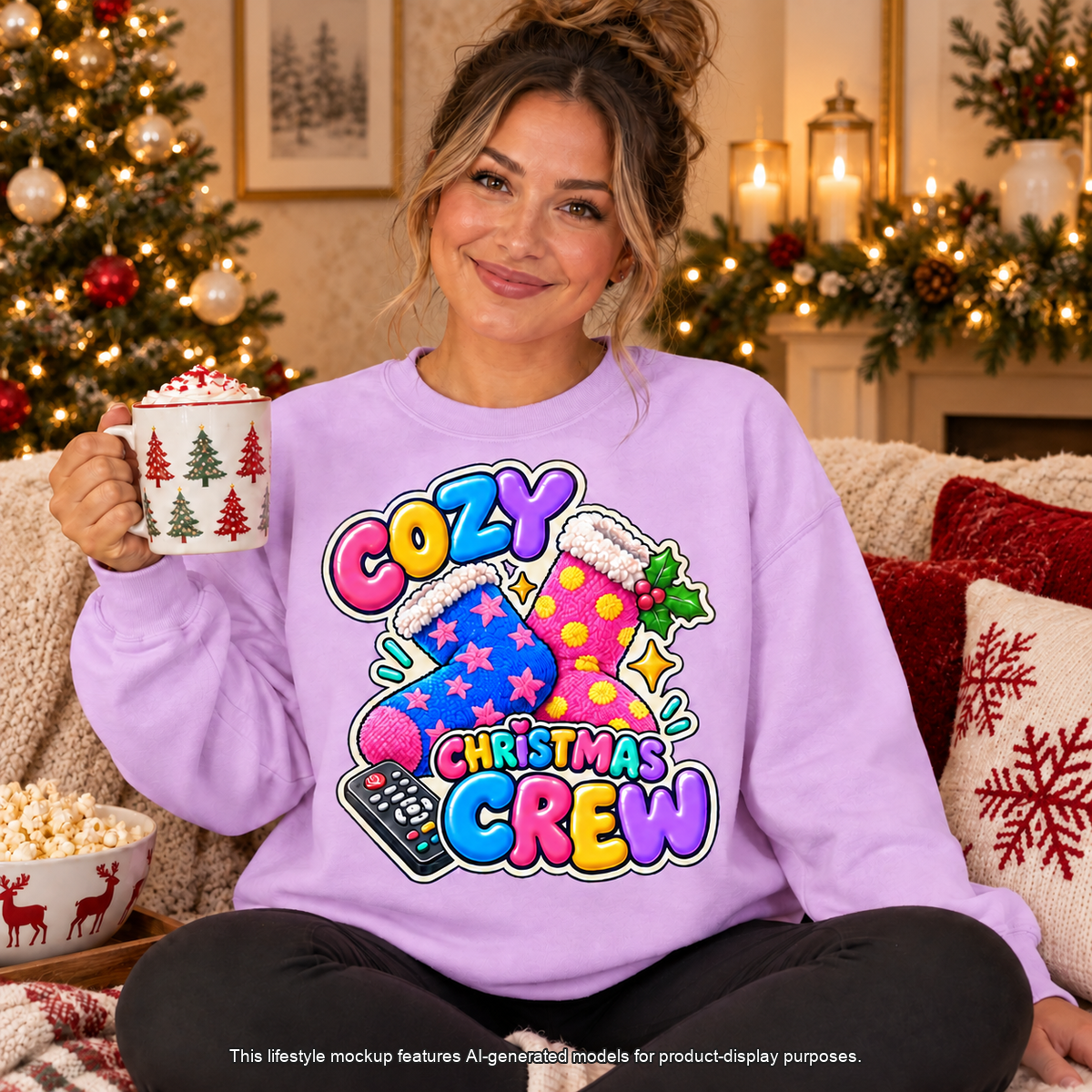 Cozy Christmas Crew Crewneck Sweatshirt 🧦🎄📺