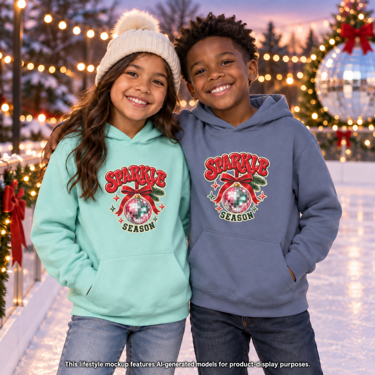 Sparkle Season Youth Hoodie — Cute Disco Ornament Christmas Sweatshirt
