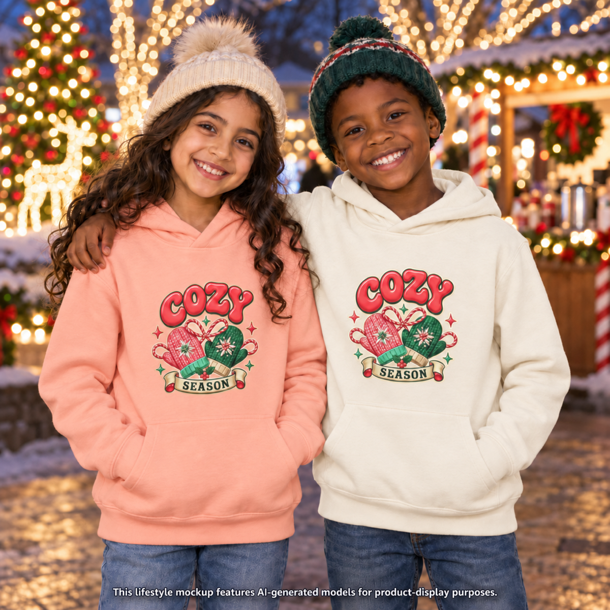 Cozy Season Youth Hoodie — Cute Mittens Christmas Pullover
