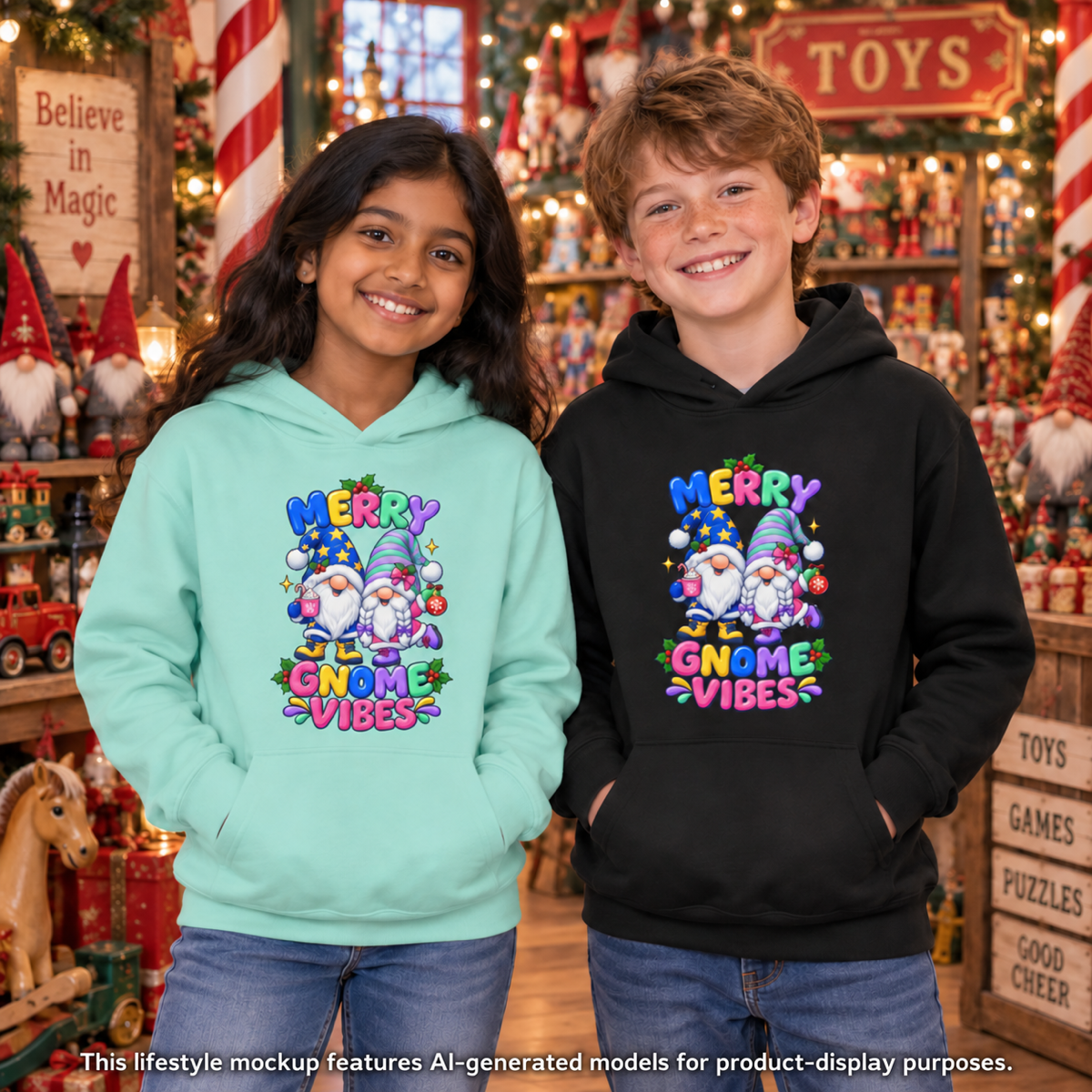 Merry Gnome Vibes Youth Christmas Hoodie