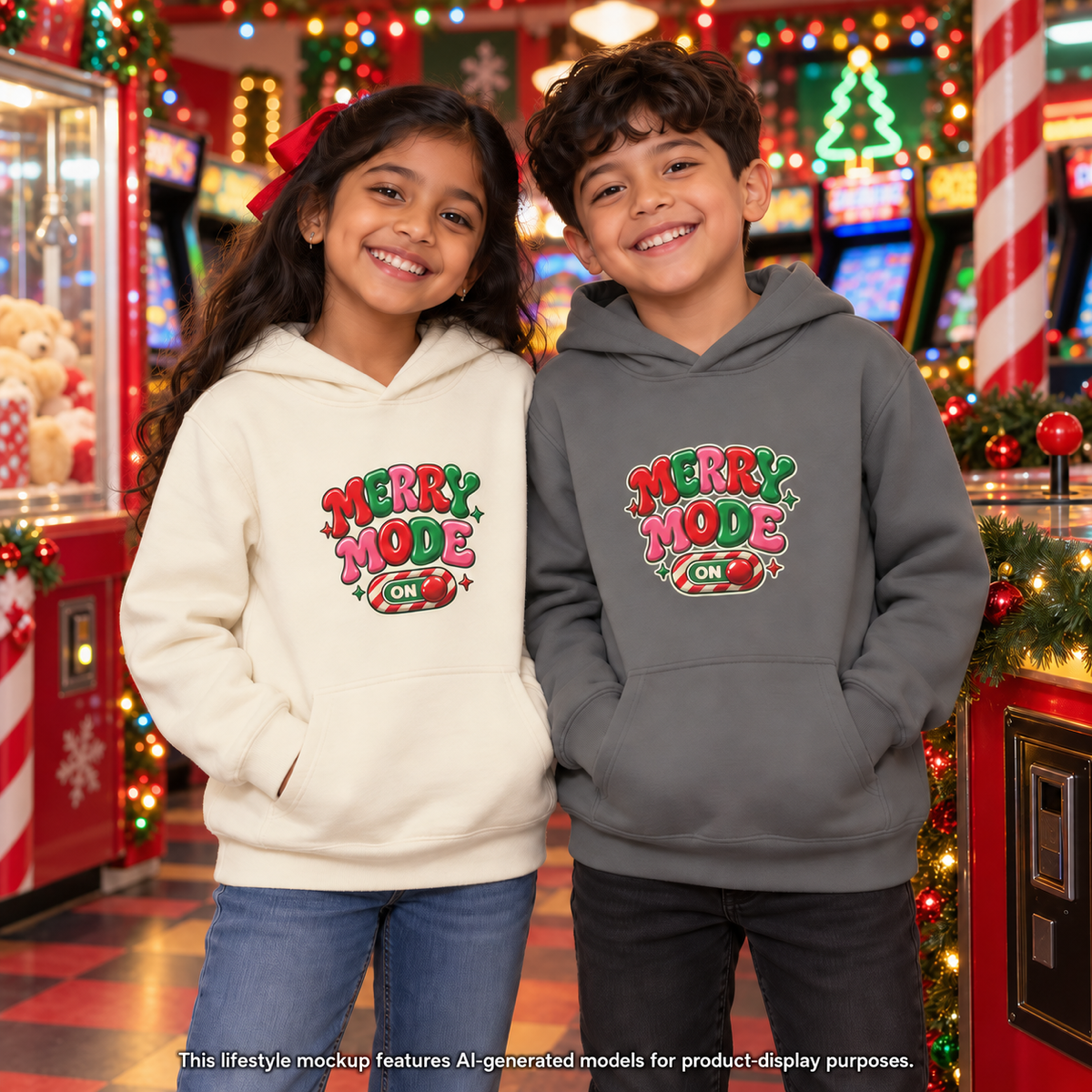 Merry Mode On Youth Hoodie — Cute Christmas Holiday Kids Sweatshirt