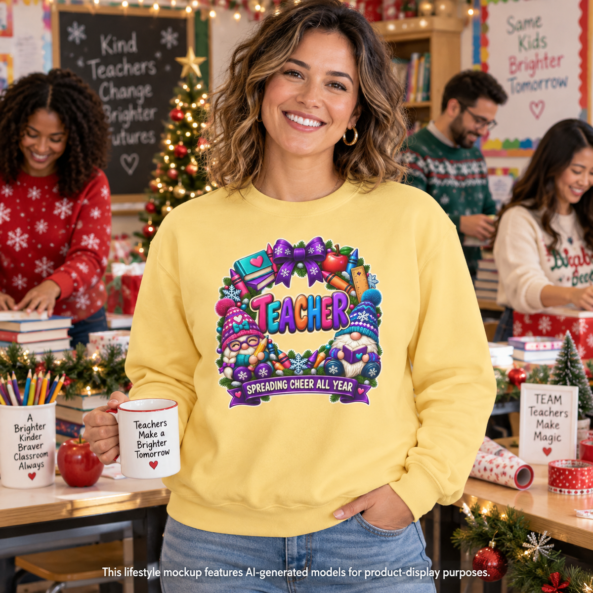 Teacher Spreading Gnomes Cheer All Year Christmas Sweatshirt