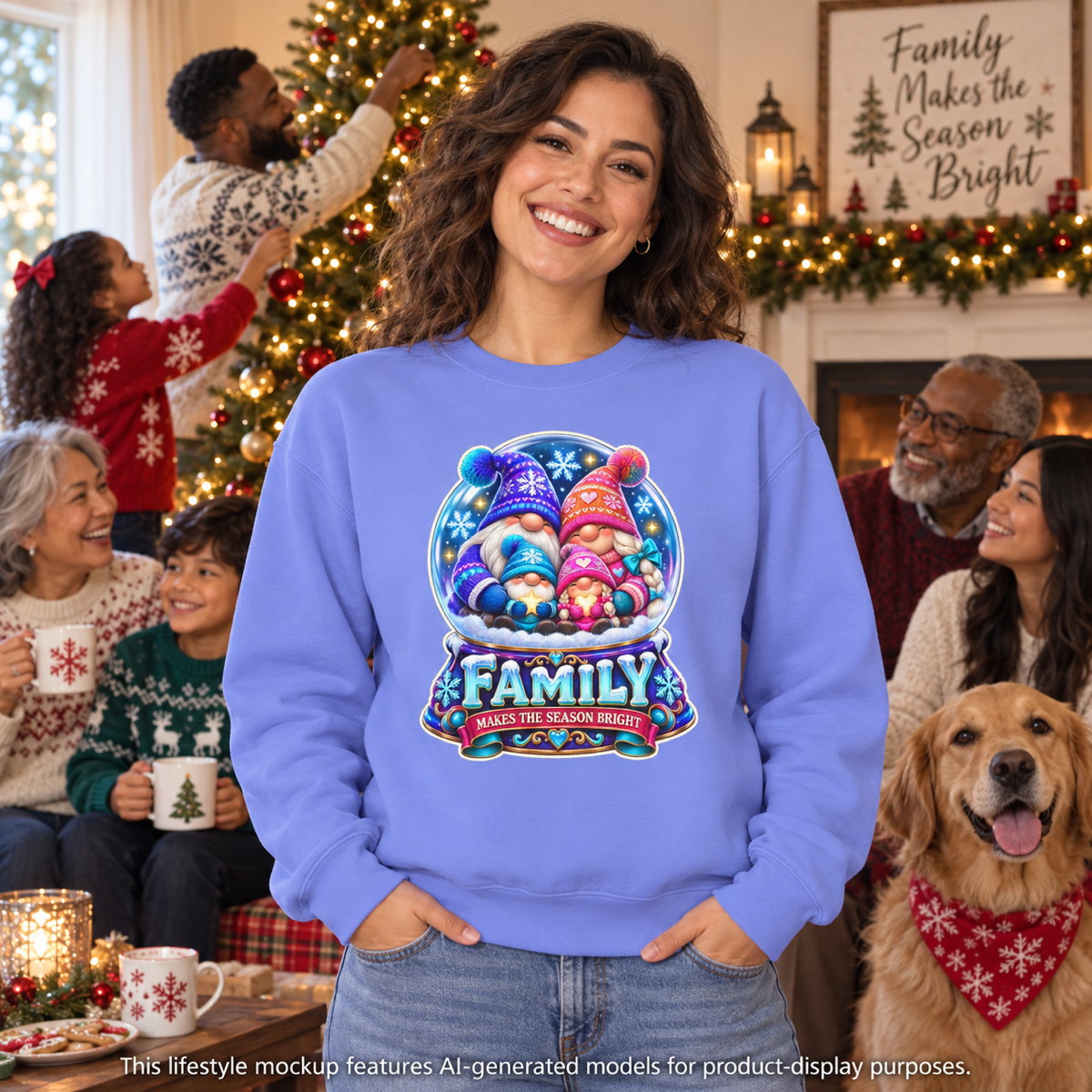Family Gnome Christmas Sweatshirt "Family Makes the Season Bright"