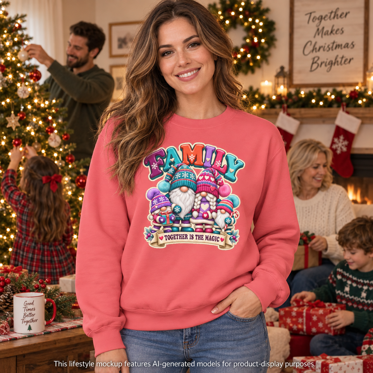 Family Gnomes "Together Is The Magic" Cozy Christmas Sweatshirt