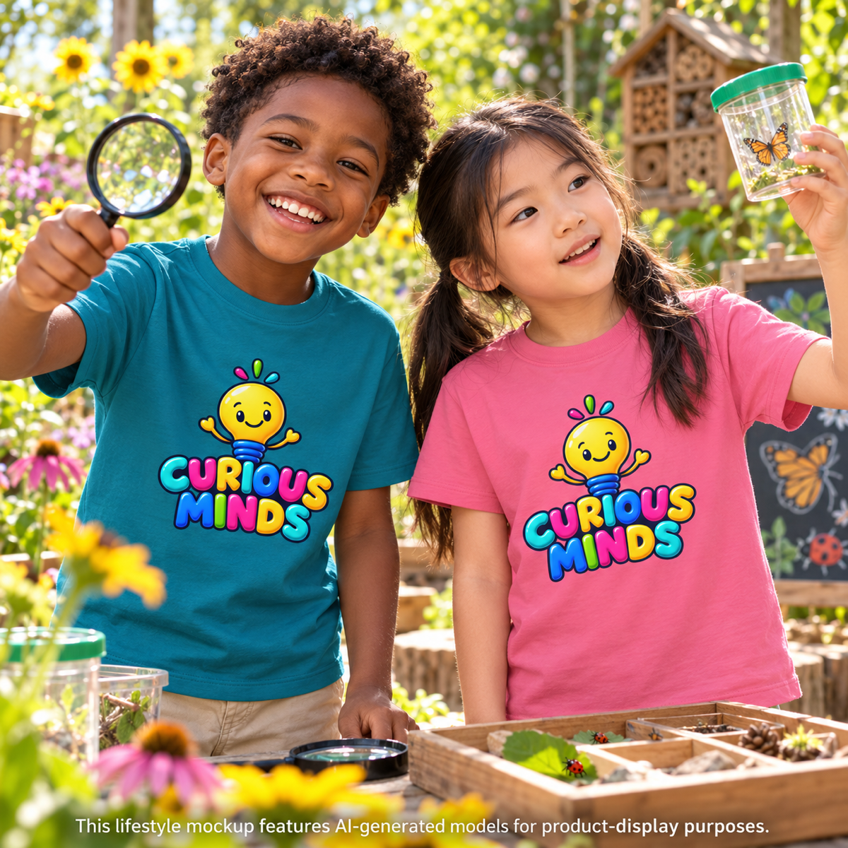 💡 Curious Minds Kids Tee Colorful Happy Character