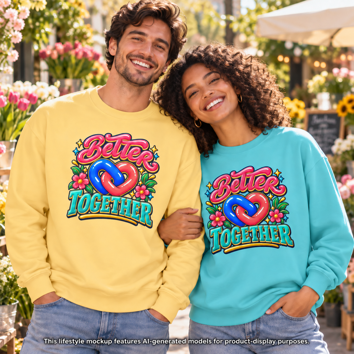 Better Together Heart Sweatshirt — Yellow & Aqua