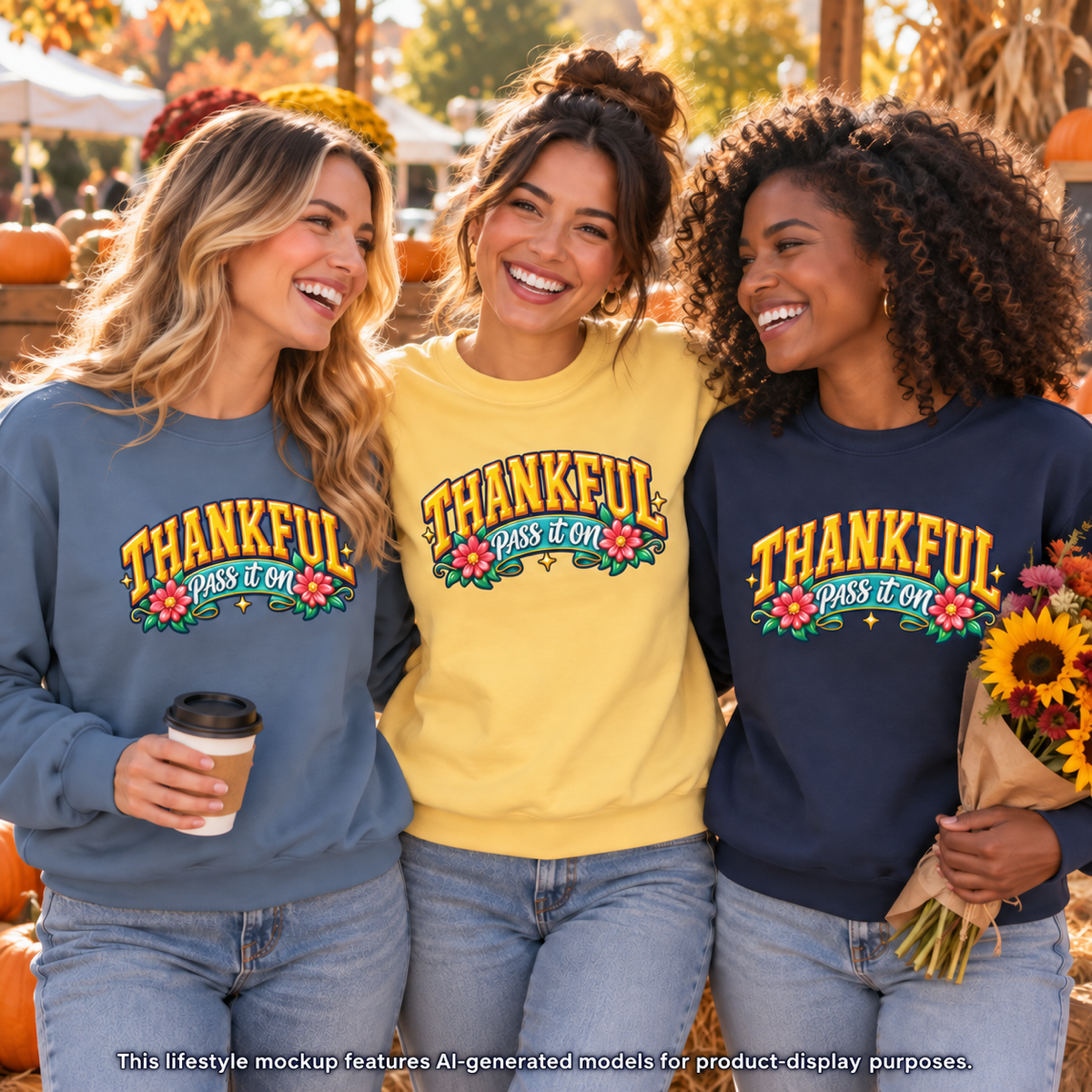 Thankful Pass It On Sweatshirt — Graphic Thankful Floral Crewneck