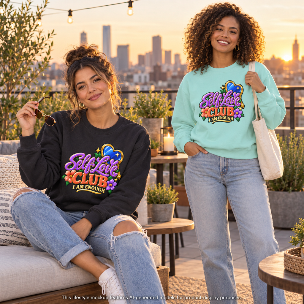 Self Love Club Sweatshirt — "I Am Enough" Graphic Crewneck 💙✨