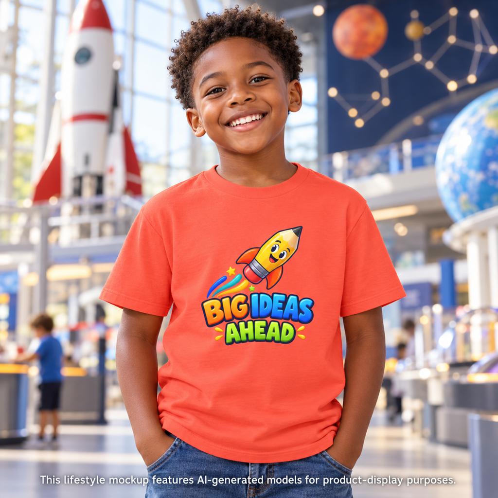 🚀 Big Ideas Ahead Rocket Pencil Kids Tee
