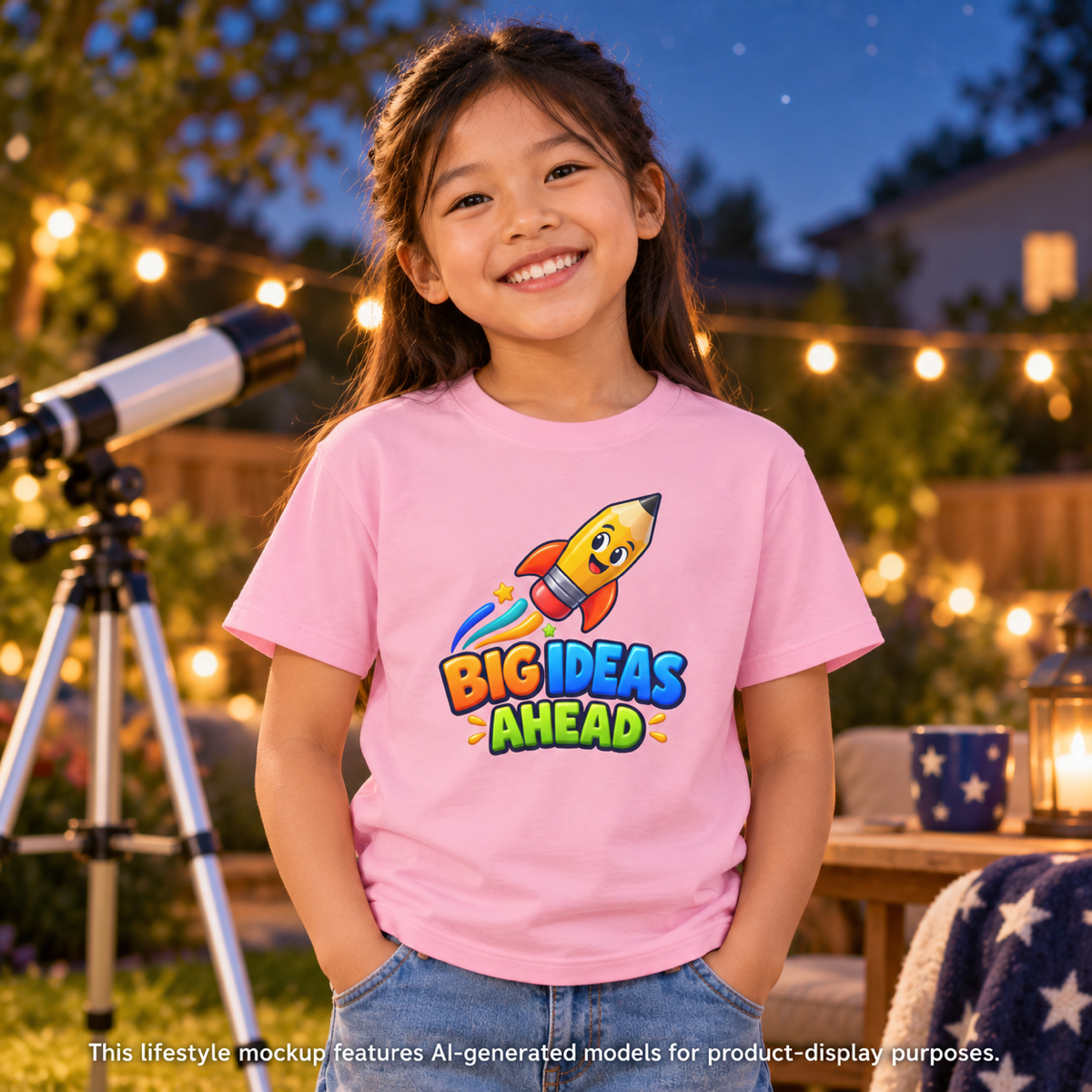 🚀 Big Ideas Ahead Rocket Pencil Kids Tee