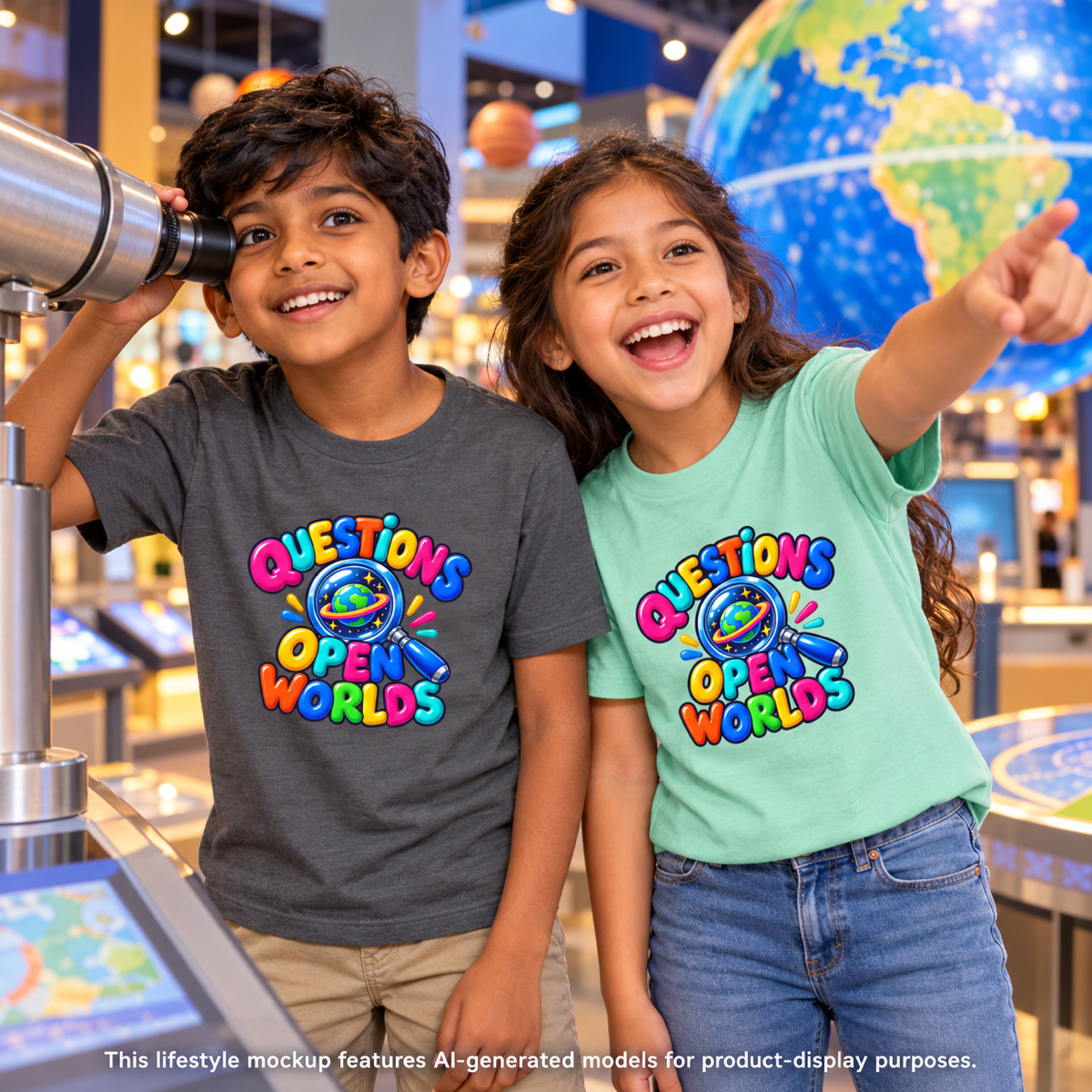 🌍 Questions Open Worlds Colorful Space Graphic Youth Tee
