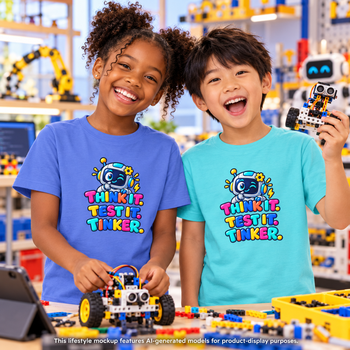 🤖 Think It. Test It. Tinker." Robot STEM Graphic Kids Tee