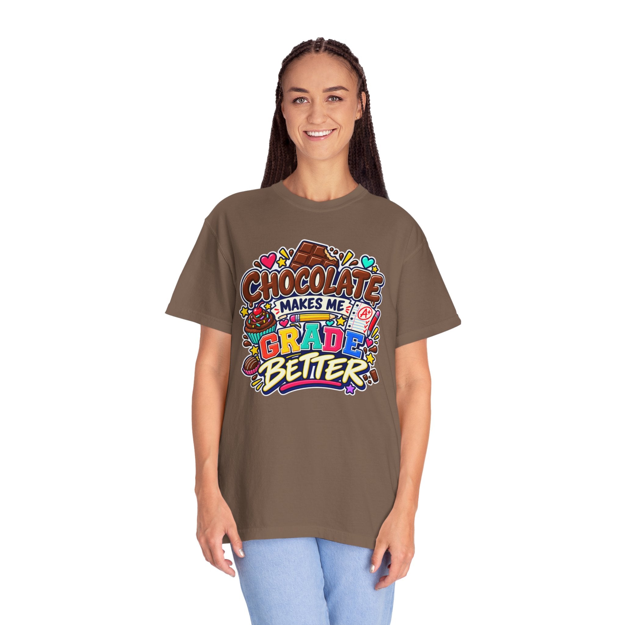 Chocolate Makes Me Grade Better Heavyweight Tee 🍫📚✏️