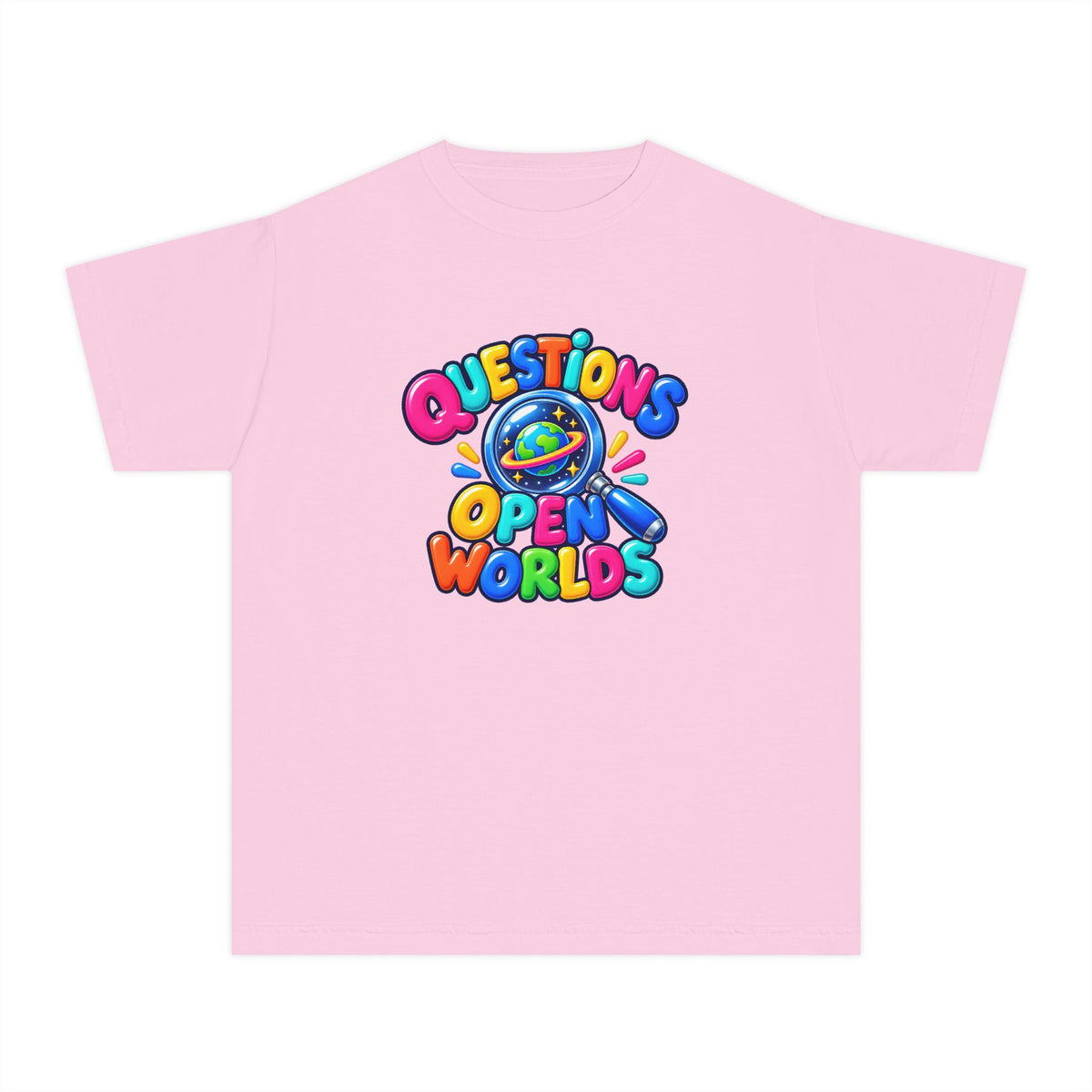 🌍 Questions Open Worlds Colorful Space Graphic Youth Tee