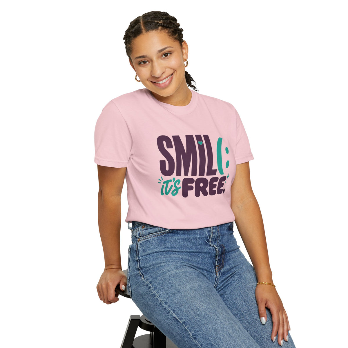 SMIL(: IT’S FREE. Plum & Teal Garment-Dyed Graphic Tee