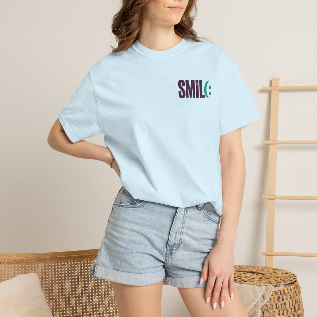 SMIL(: IT’S FREE. Front & Back Garment-Dyed Graphic Tee