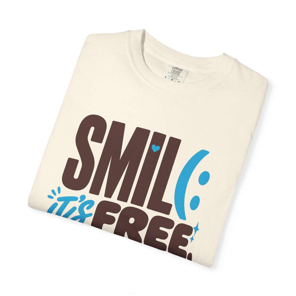 SMIL(: IT’S FREE. Brown & Bright Blue Garment-Dyed Graphic Tee