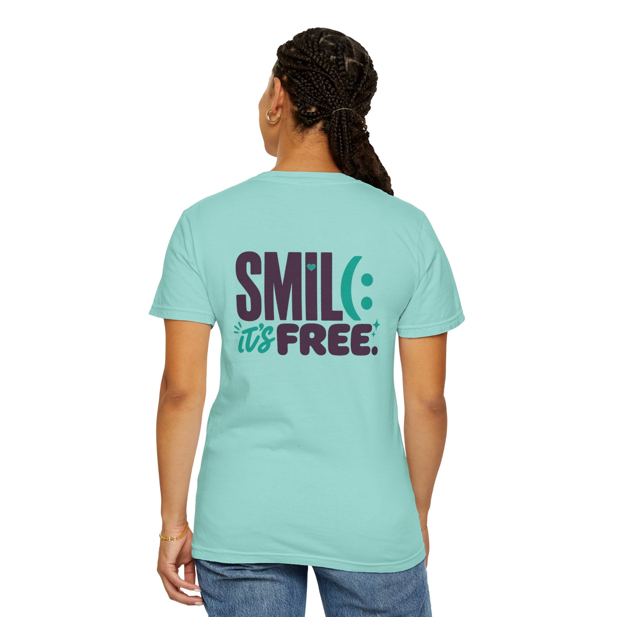 SMIL(: IT’S FREE. Front & Back Garment-Dyed Graphic Tee