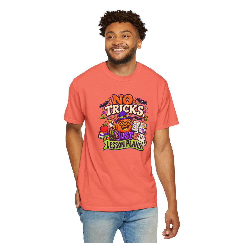 Halloween Teacher T-Shirt - "No Tricks, Just Lesson Plans"