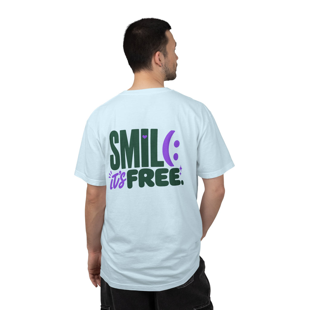 SMIL(: IT’S FREE. Green & Purple Front-and-Back Garment-Dyed Tee