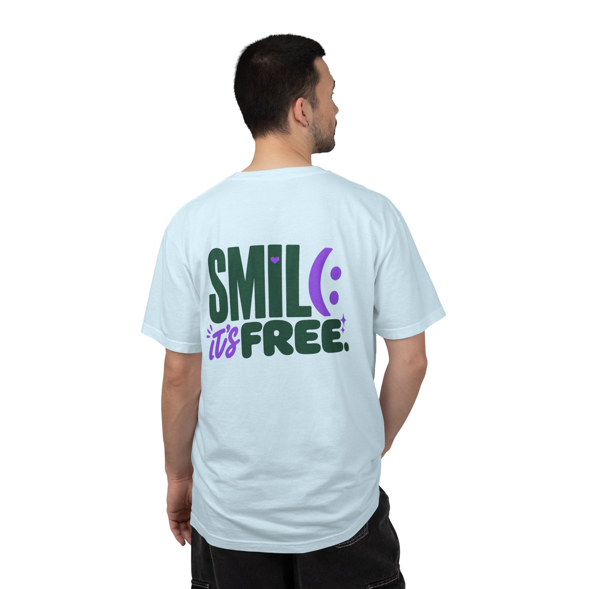 SMIL(: IT’S FREE. Green & Purple Front-and-Back Garment-Dyed Tee