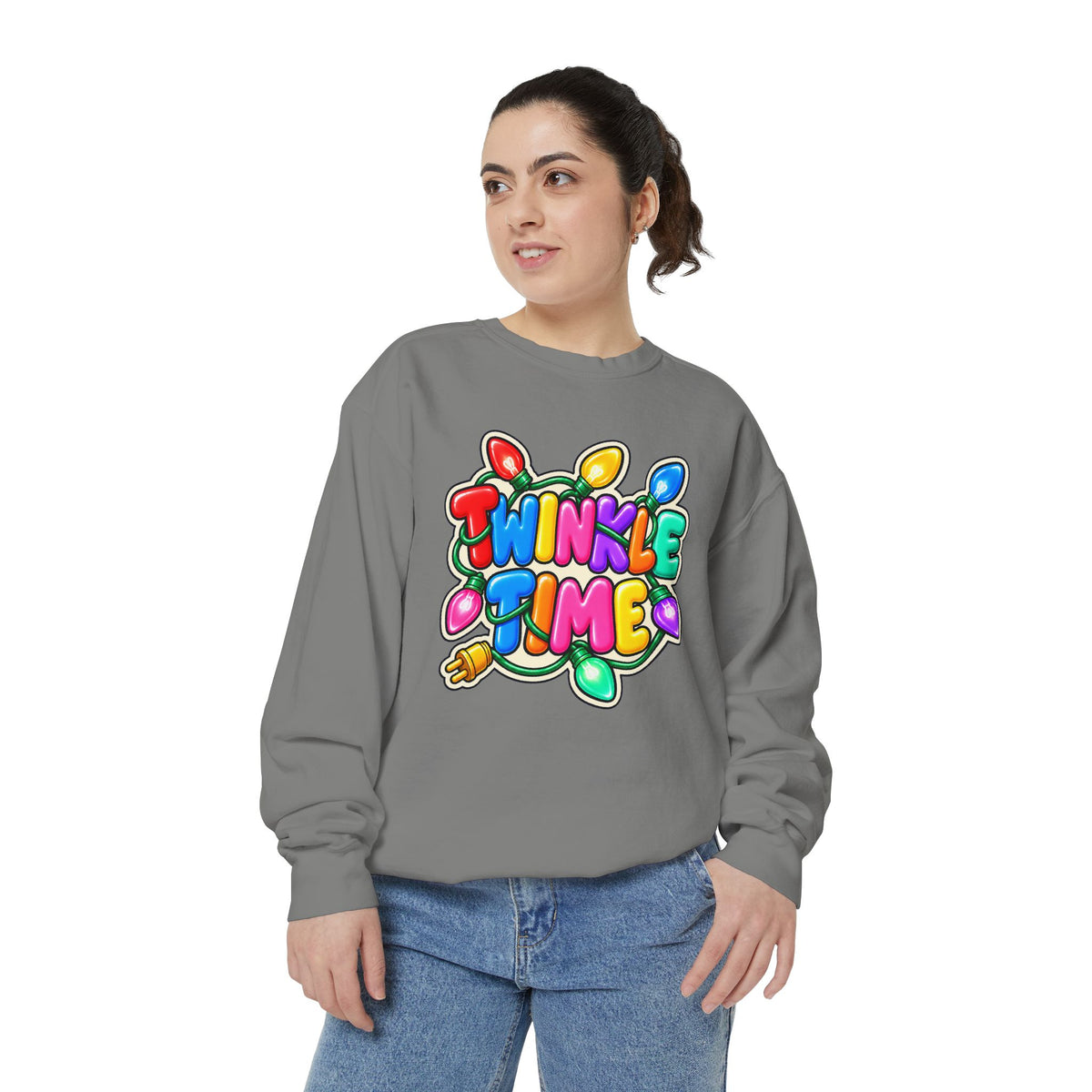 Twinkle Time Christmas - Colorful Holiday Light Graphic  Sweatshirt