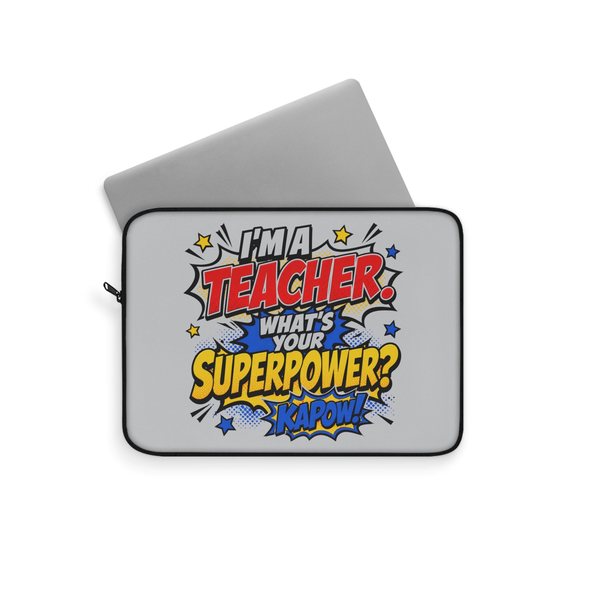 Teacher Superpower -  Vintage Newsprint Gray Laptop and iPad Sleeve