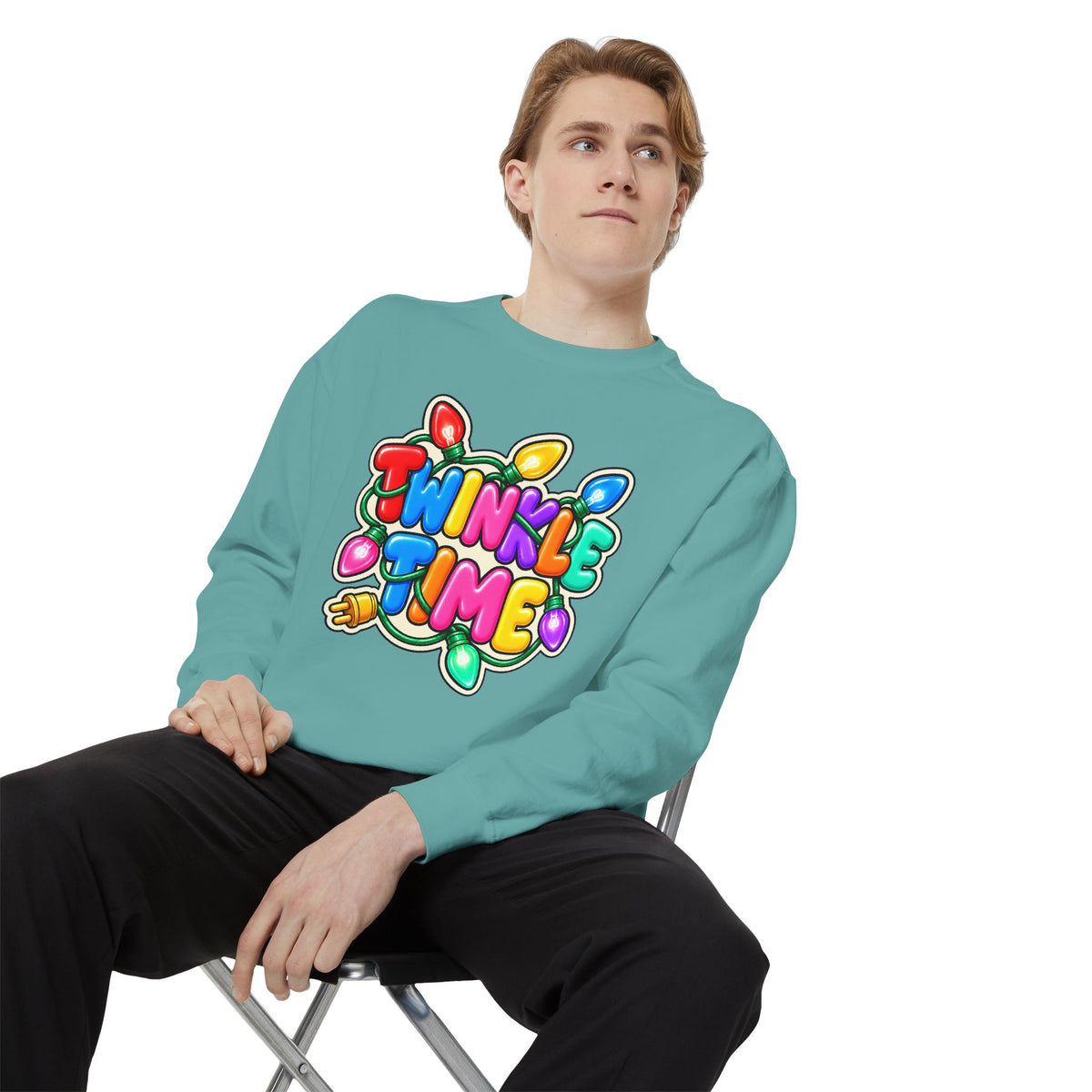 Twinkle Time Christmas - Colorful Holiday Light Graphic  Sweatshirt
