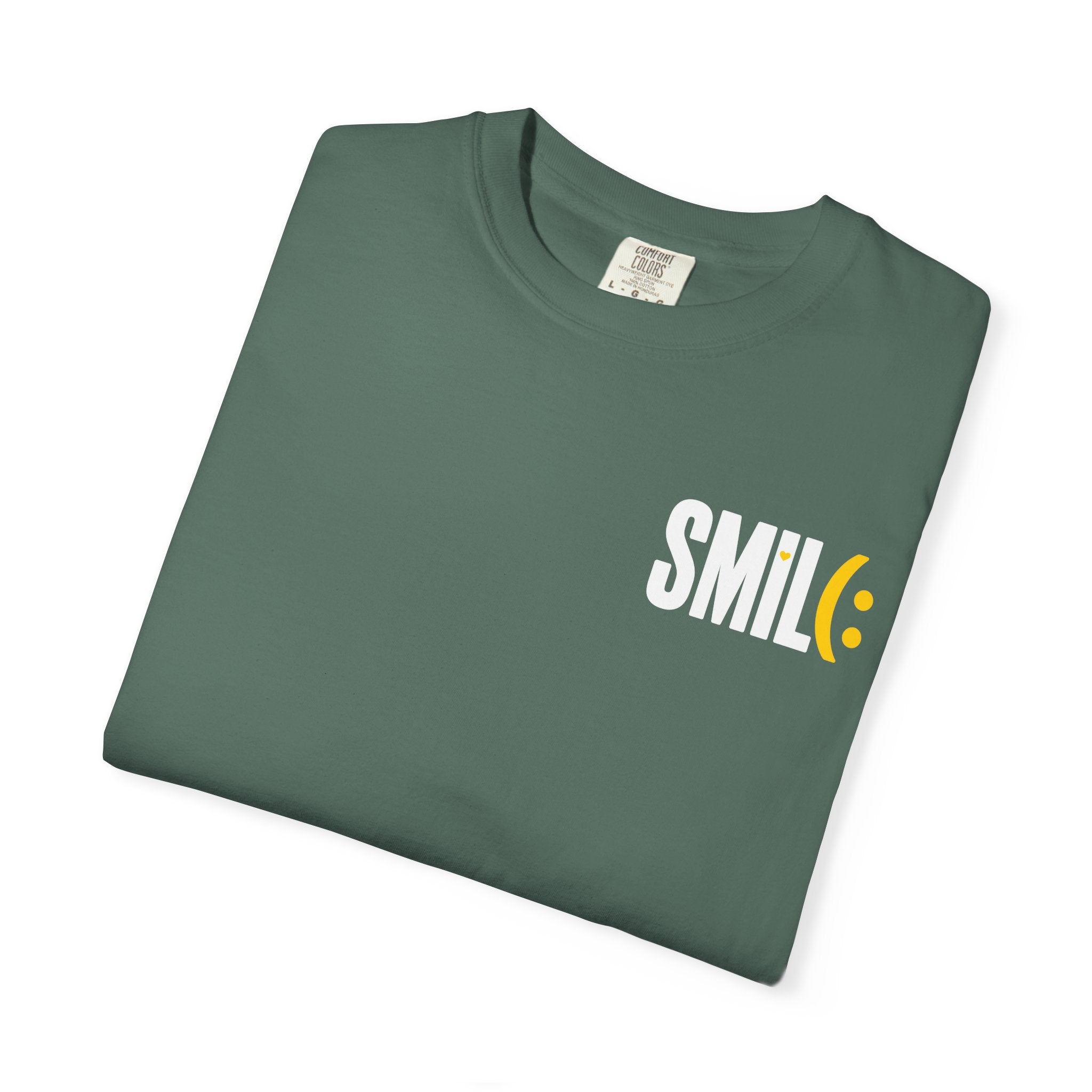 SMIL(: IT’S FREE. White & Yellow Front-and-Back Garment-Dyed Tee