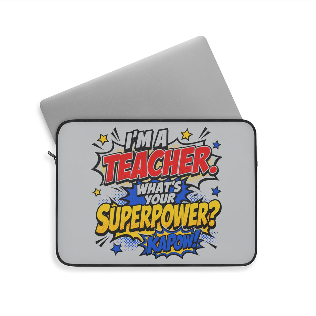 Teacher Superpower -  Vintage Newsprint Gray Laptop and iPad Sleeve