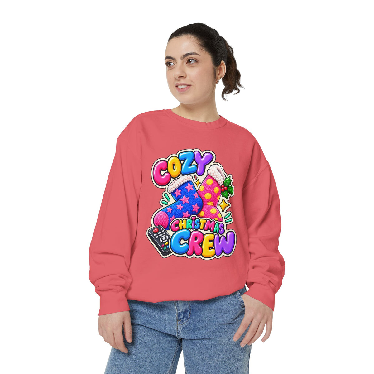 Cozy Christmas Crew Crewneck Sweatshirt 🧦🎄📺