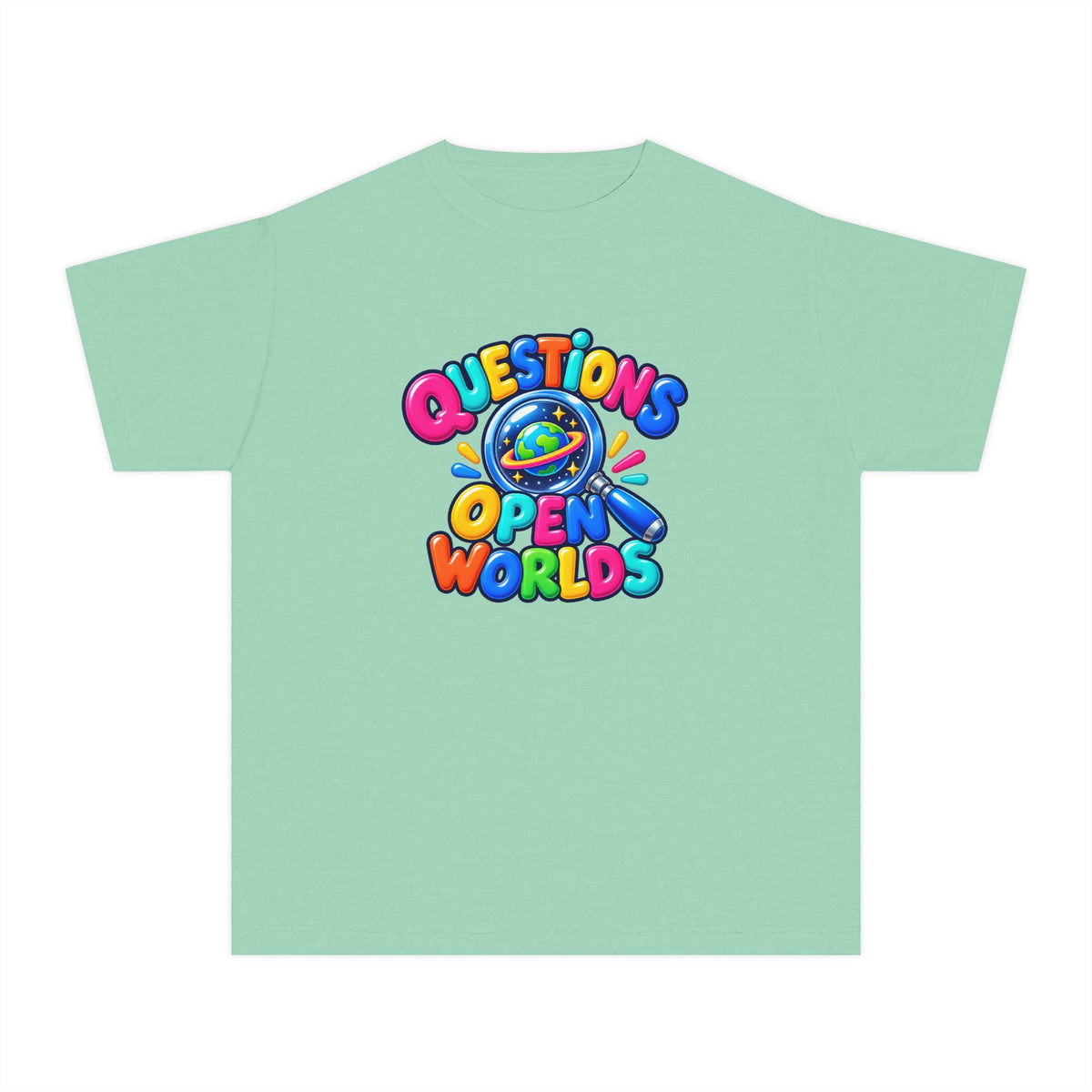 🌍 Questions Open Worlds Colorful Space Graphic Youth Tee