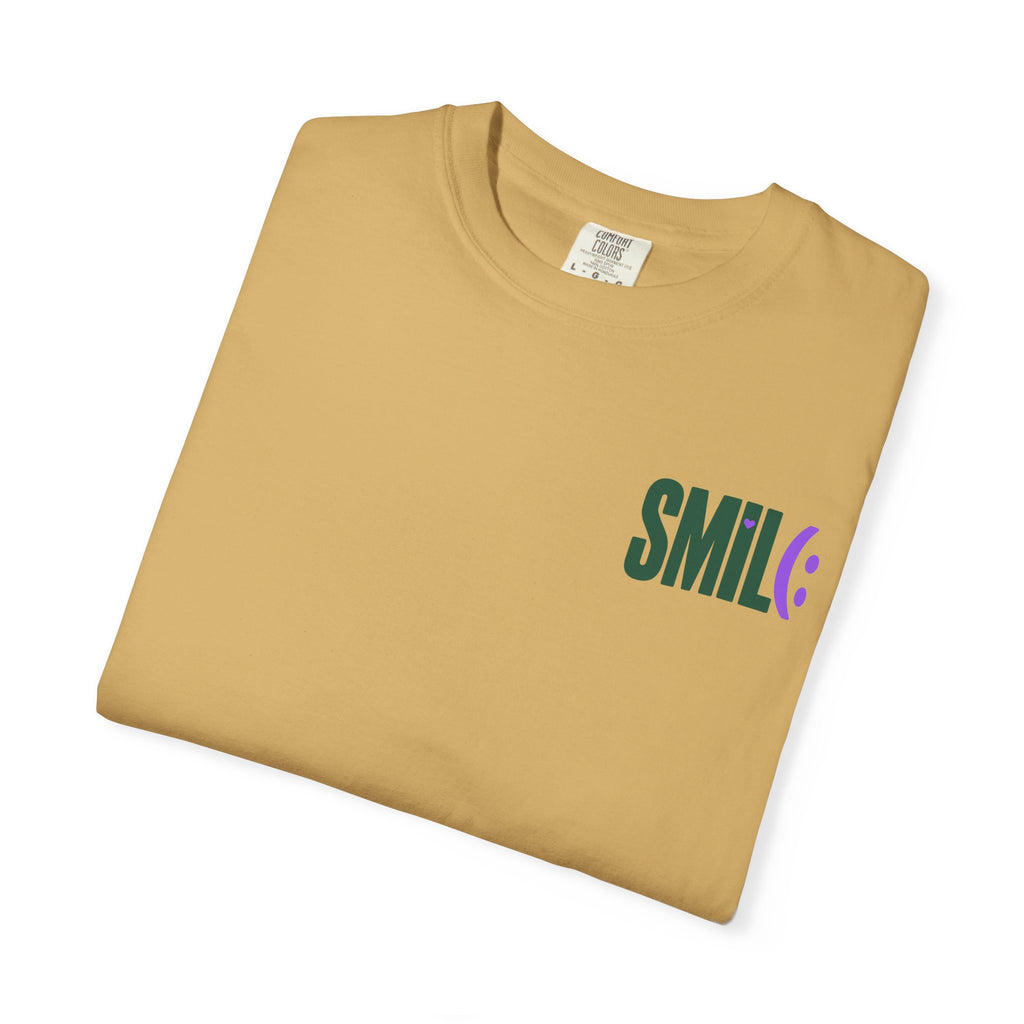 SMIL(: IT’S FREE. Green & Purple Front-and-Back Garment-Dyed Tee