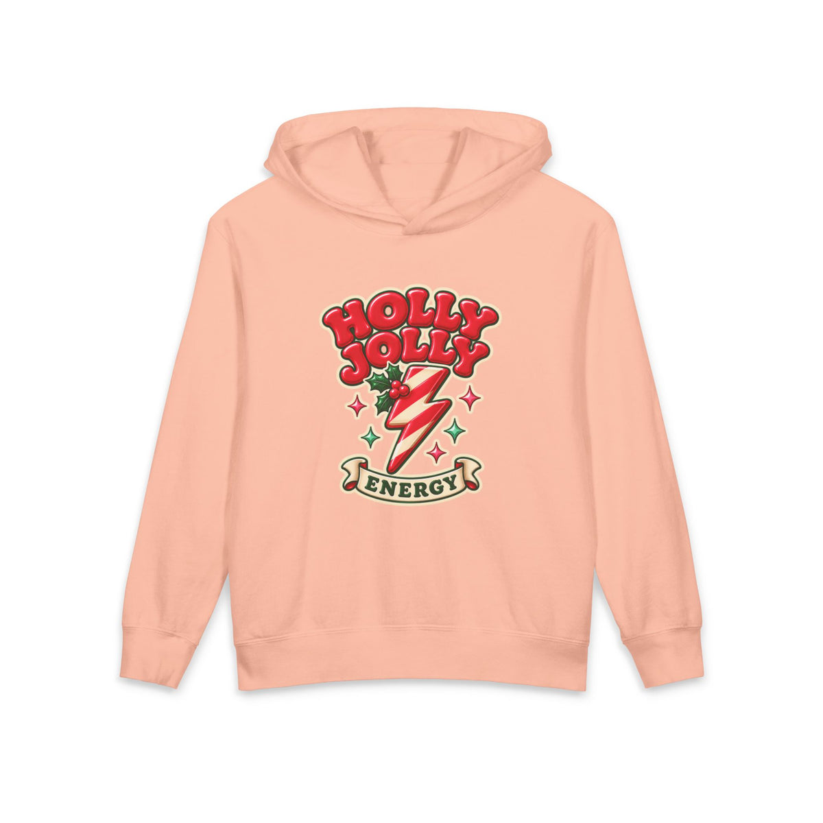 Holly Jolly Energy Youth Hoodie — Retro Christmas Lightning Kids Sweatshirt