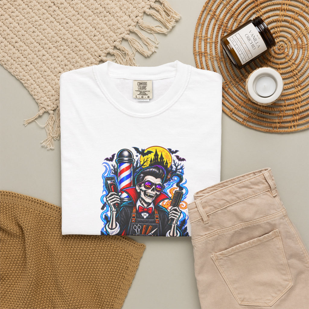 Barber of the Night Halloween Tee – Adult Unisex Barbershop Shirt