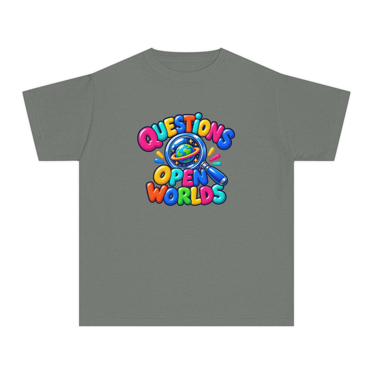 🌍 Questions Open Worlds Colorful Space Graphic Youth Tee