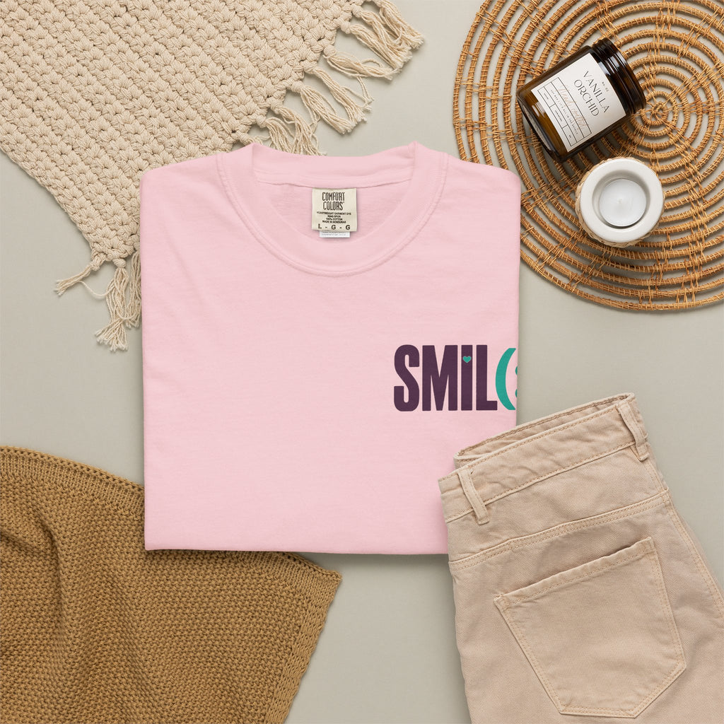 SMIL(: IT’S FREE. Front & Back Garment-Dyed Graphic Tee