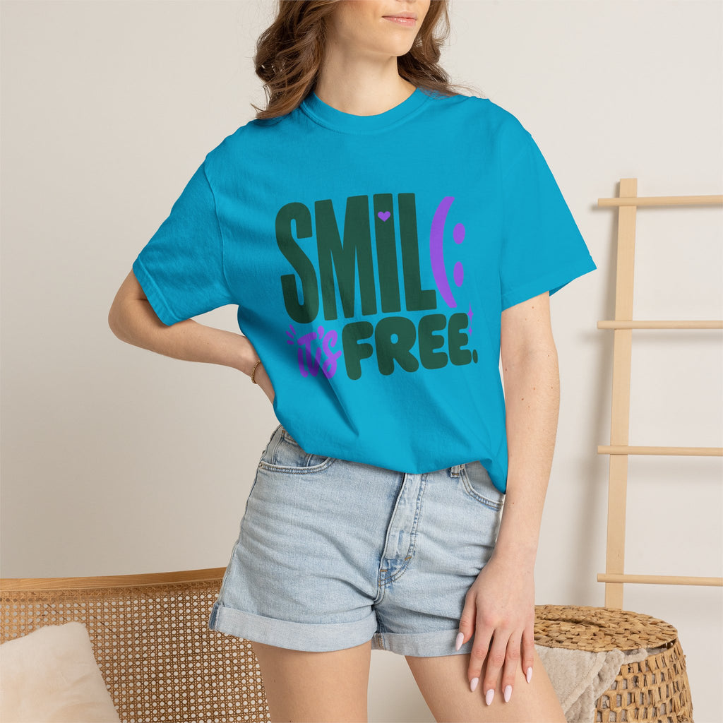 SMIL(: IT’S FREE. Forest Green & Purple Garment-Dyed Graphic Tee