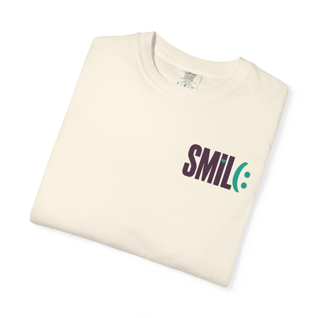 SMIL(: IT’S FREE. Front & Back Garment-Dyed Graphic Tee