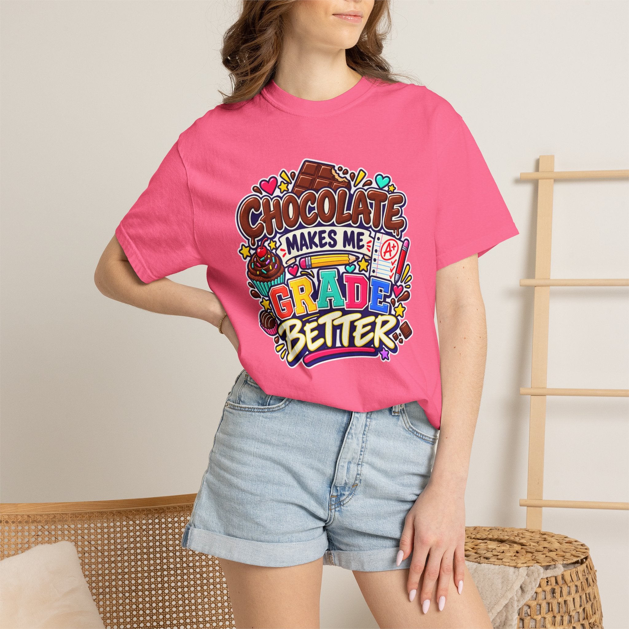 Chocolate Makes Me Grade Better Heavyweight Tee 🍫📚✏️