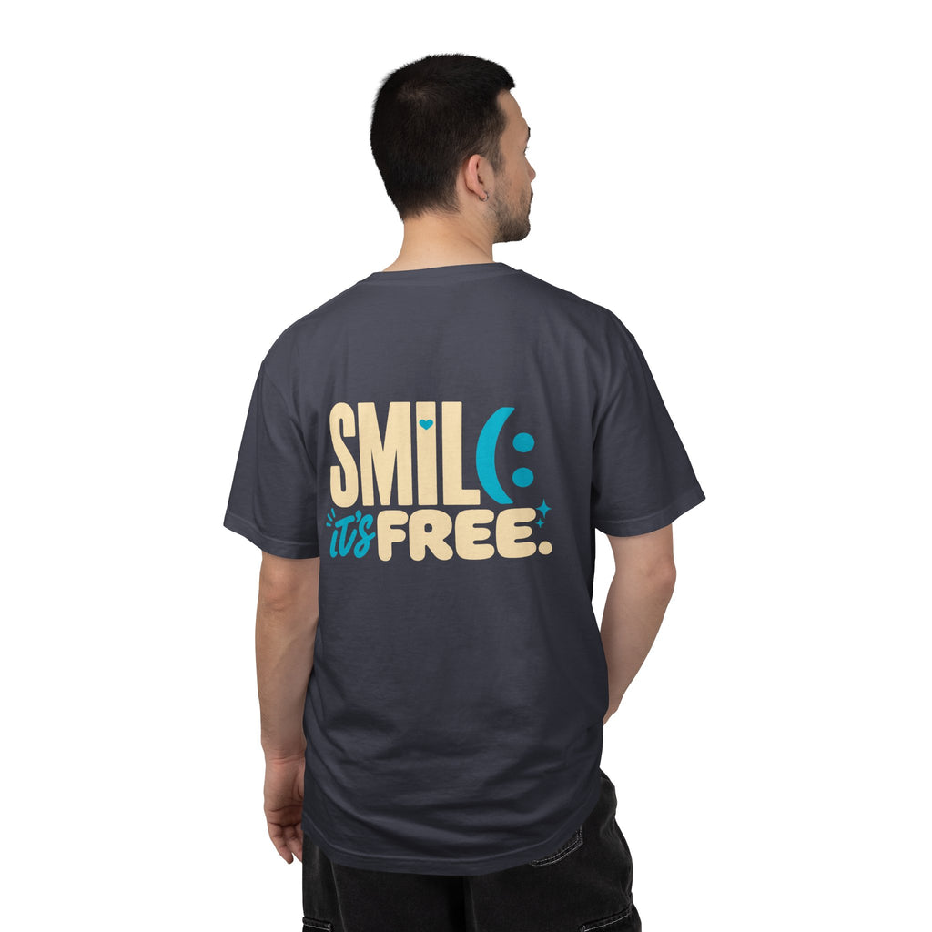 SMIL(: IT’S FREE. Charcoal & Plum Front-and-Back Tee