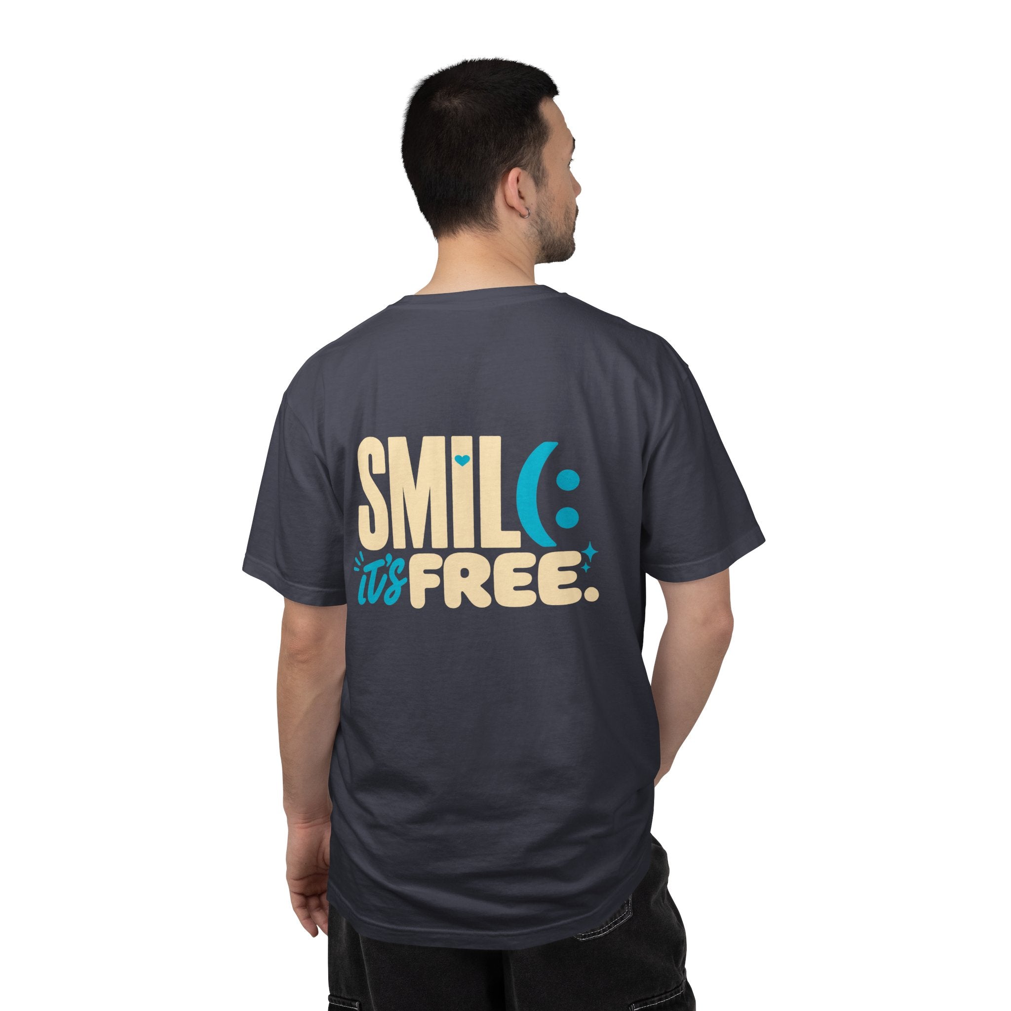 SMIL(: IT’S FREE. Charcoal & Plum Front-and-Back Tee